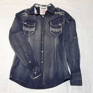 ROAR - Western women's dark denim/lace/button up western blouse Size S